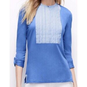 NWT Ann Taylor Jersey Knit Blue Striped Cotton Bib Long Sleeved Top XSP Petite